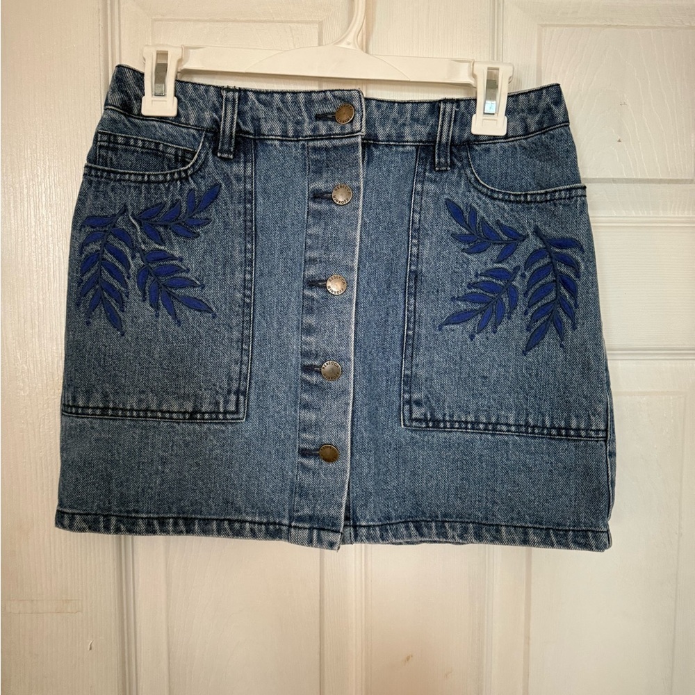 Rebecca Minkoff Blue Embroidered Denim Mini Skirt